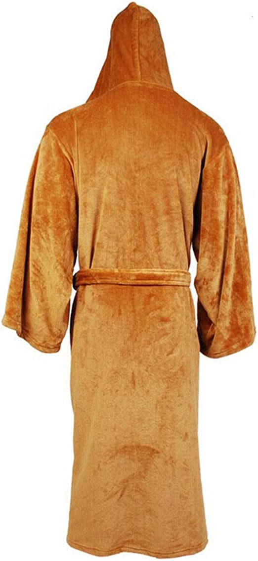 Men's Hooded Flannel Bathrobe | Long Absorbent Spa Robe with Belt for Shower Bathroom | Plush Warm Loungewear Housecoat | Thomler
