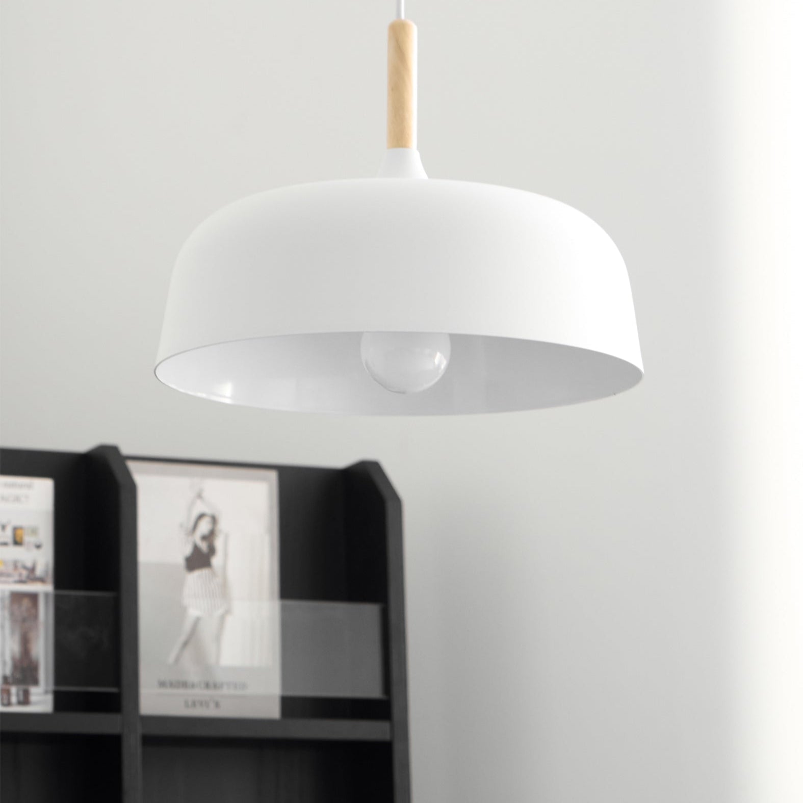 Pendant Light Wood Zinc 12.6 in Dome Adjustable Dining Kitchen Hanging Ceiling Lamp Scandinavian Minimalist | Thomler