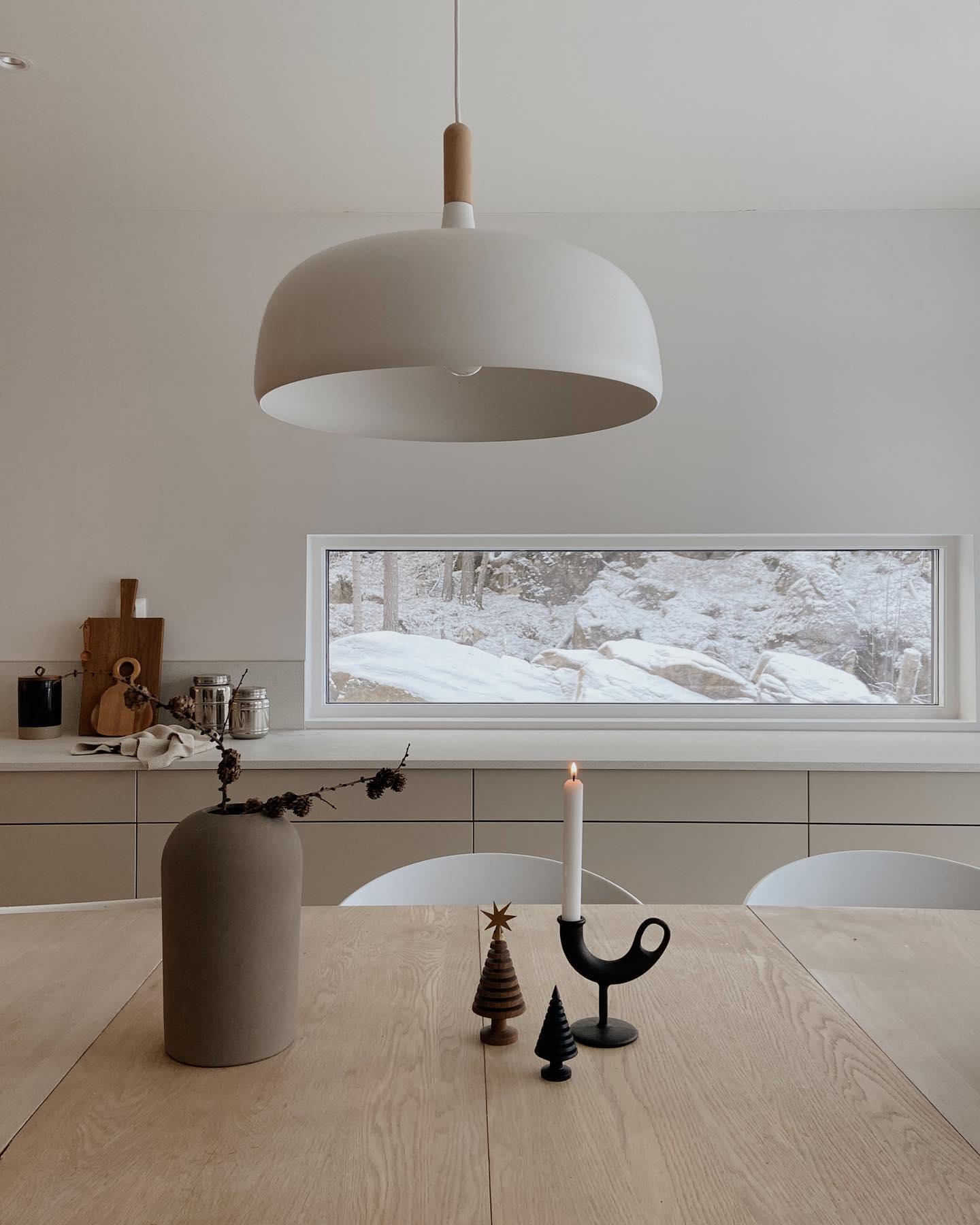 Hanging Ceiling Light Fixture with Wood Trim & Metal Shade for Kitchen Island, Dining Table, Breakfast Bar — Dimmable Compatible, Adjustable | Thomler