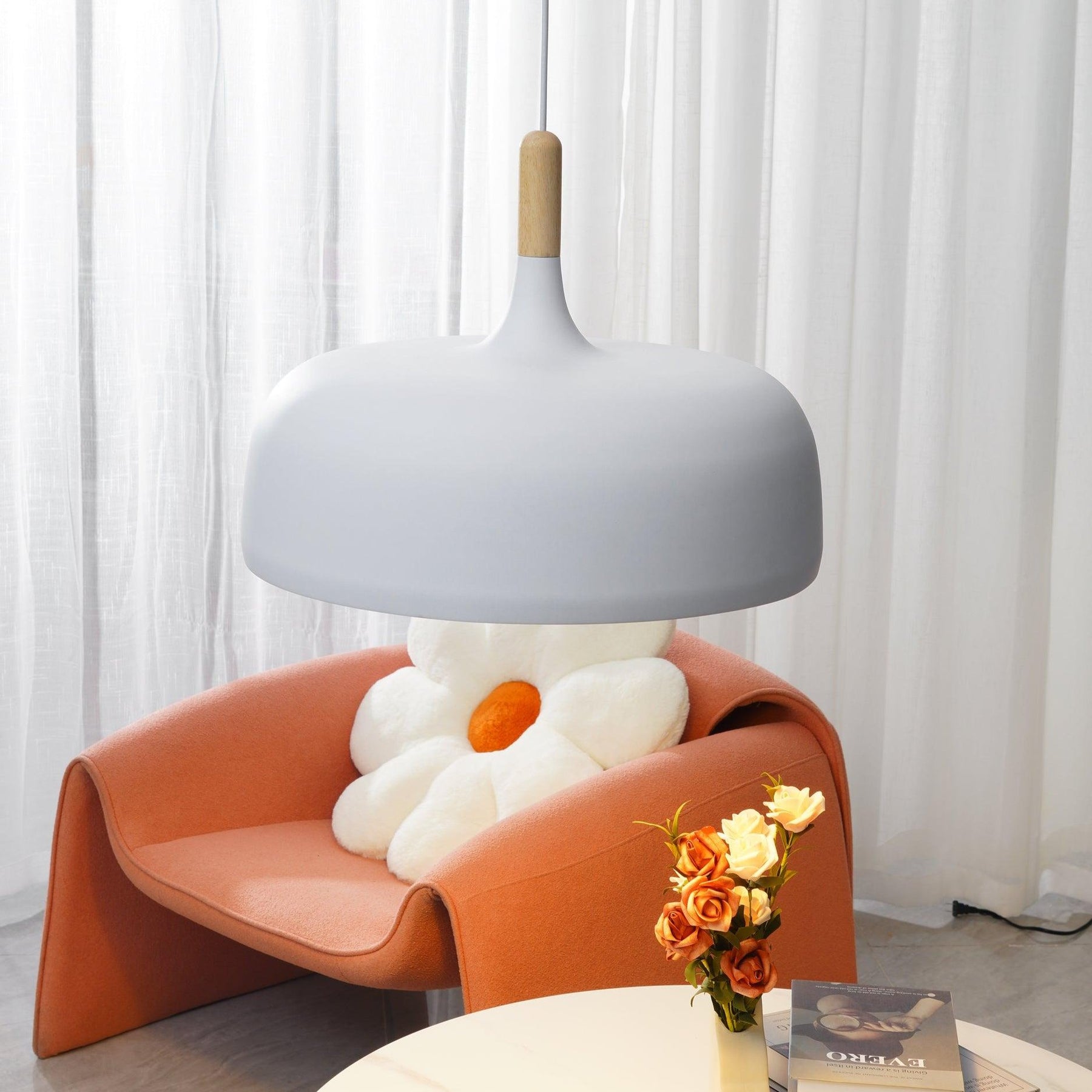 Pendant Light Wood Zinc 12.6 in Dome Adjustable Dining Kitchen Hanging Ceiling Lamp Scandinavian Minimalist | Thomler