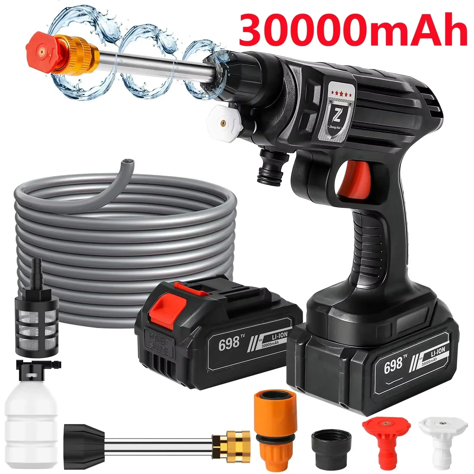 Pressure Washer Plastic Cordless Lithium Battery Black Car Patio Garden Cleaning Portable Jet Washer Spray Gun | Thomler