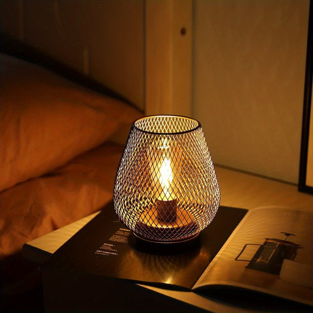 Battery-Operated Metal Lantern with Warm LED Light for Indoor and Outdoor Use | Vintage Matte Black Cordless Lamp | Thomler