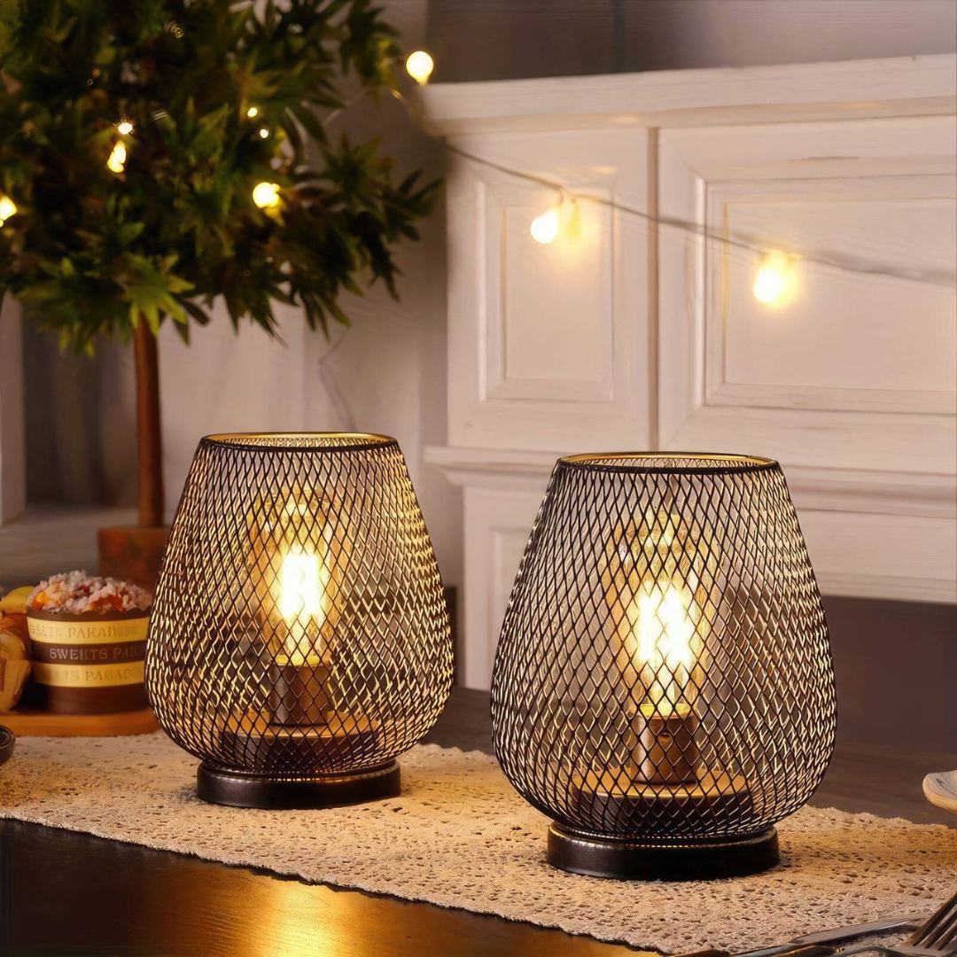 Battery-Operated Metal Lantern with Warm LED Light for Indoor and Outdoor Use | Vintage Matte Black Cordless Lamp | Thomler