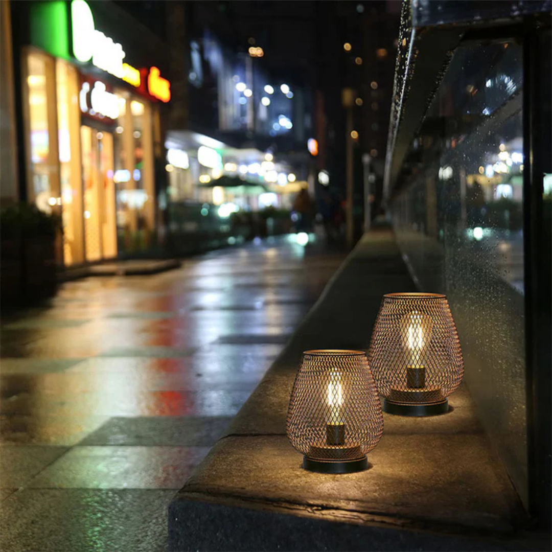 Battery-Operated Metal Lantern with Warm LED Light for Indoor and Outdoor Use | Vintage Matte Black Cordless Lamp | Thomler