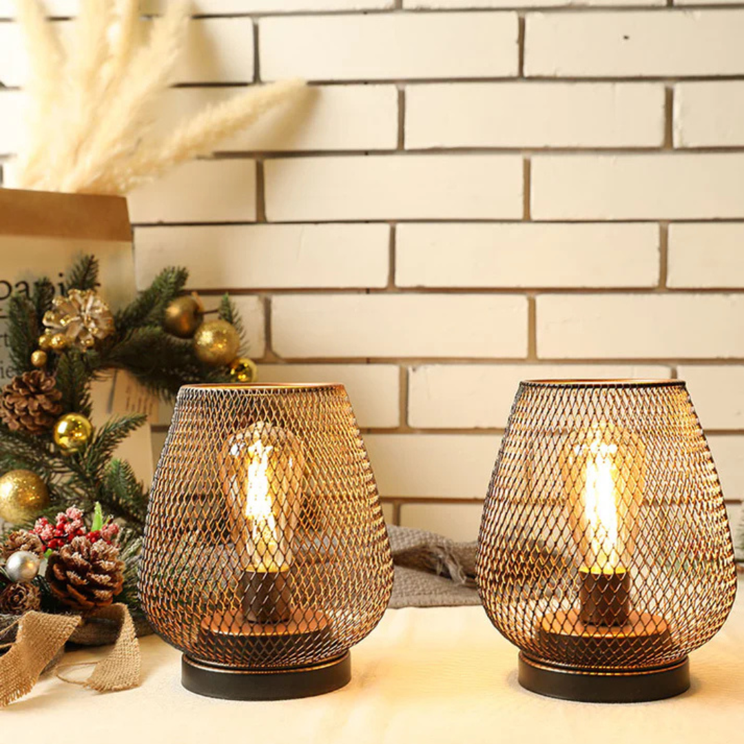 Battery-Operated Metal Lantern with Warm LED Light for Indoor and Outdoor Use | Vintage Matte Black Cordless Lamp | Thomler