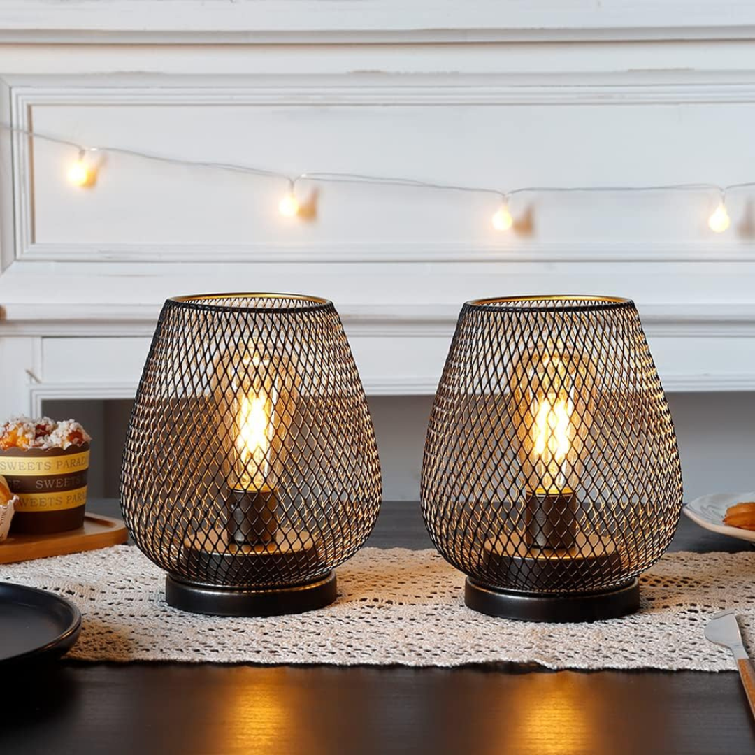 Battery-Operated Metal Lantern with Warm LED Light for Indoor and Outdoor Use | Vintage Matte Black Cordless Lamp | Thomler