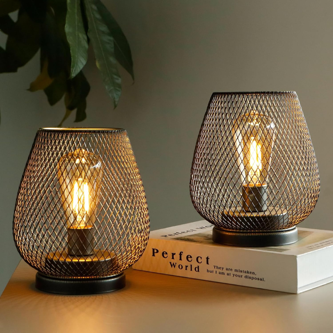 Battery-Operated Metal Lantern with Warm LED Light for Indoor and Outdoor Use | Vintage Matte Black Cordless Lamp | Thomler