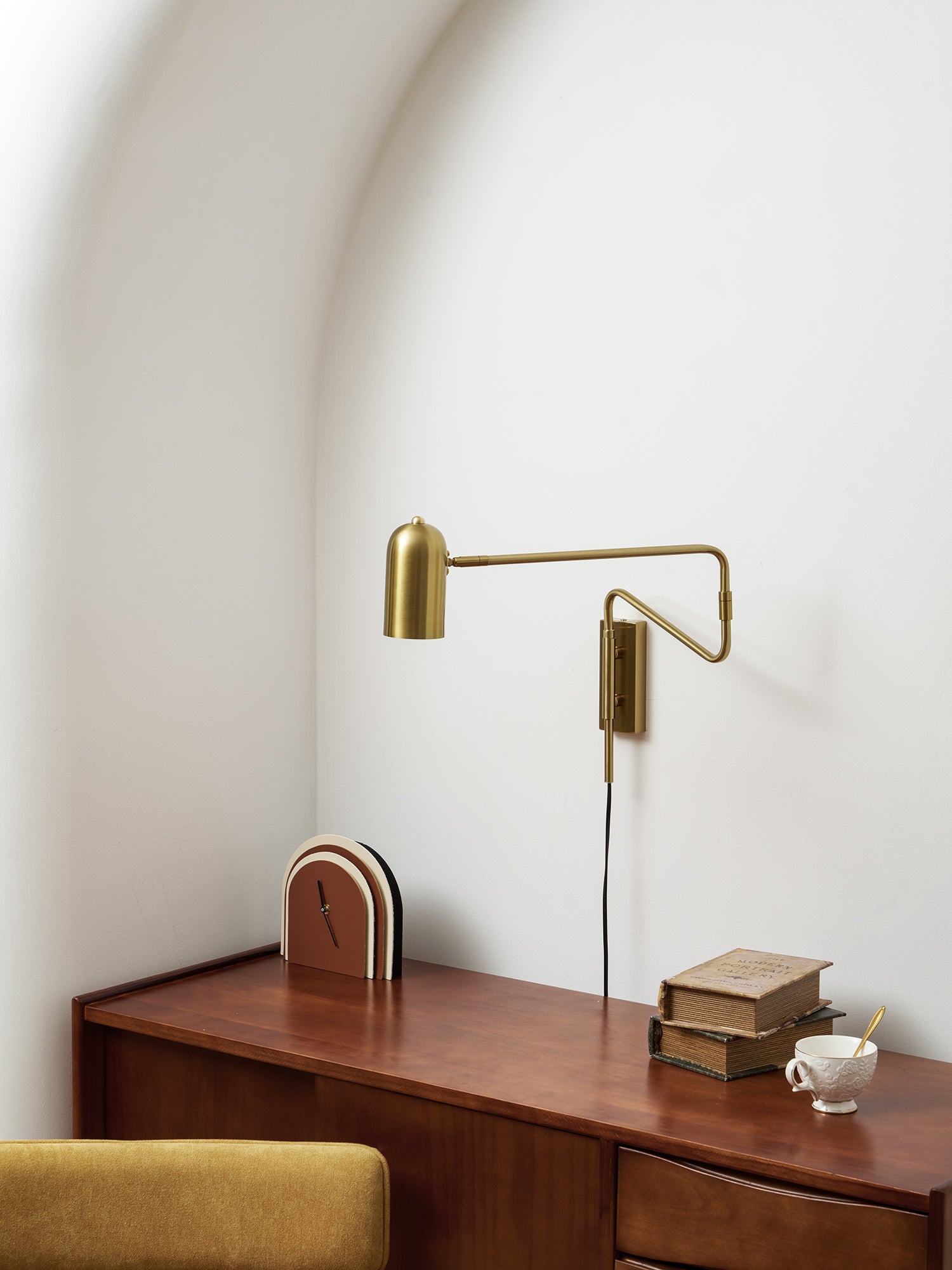 Wall Lamp Metal Adjustable Arm 27.6 in Black Gold Indoor Reading Light 360° Rotatable Shade Contemporary Bedroom Living Room | Thomler