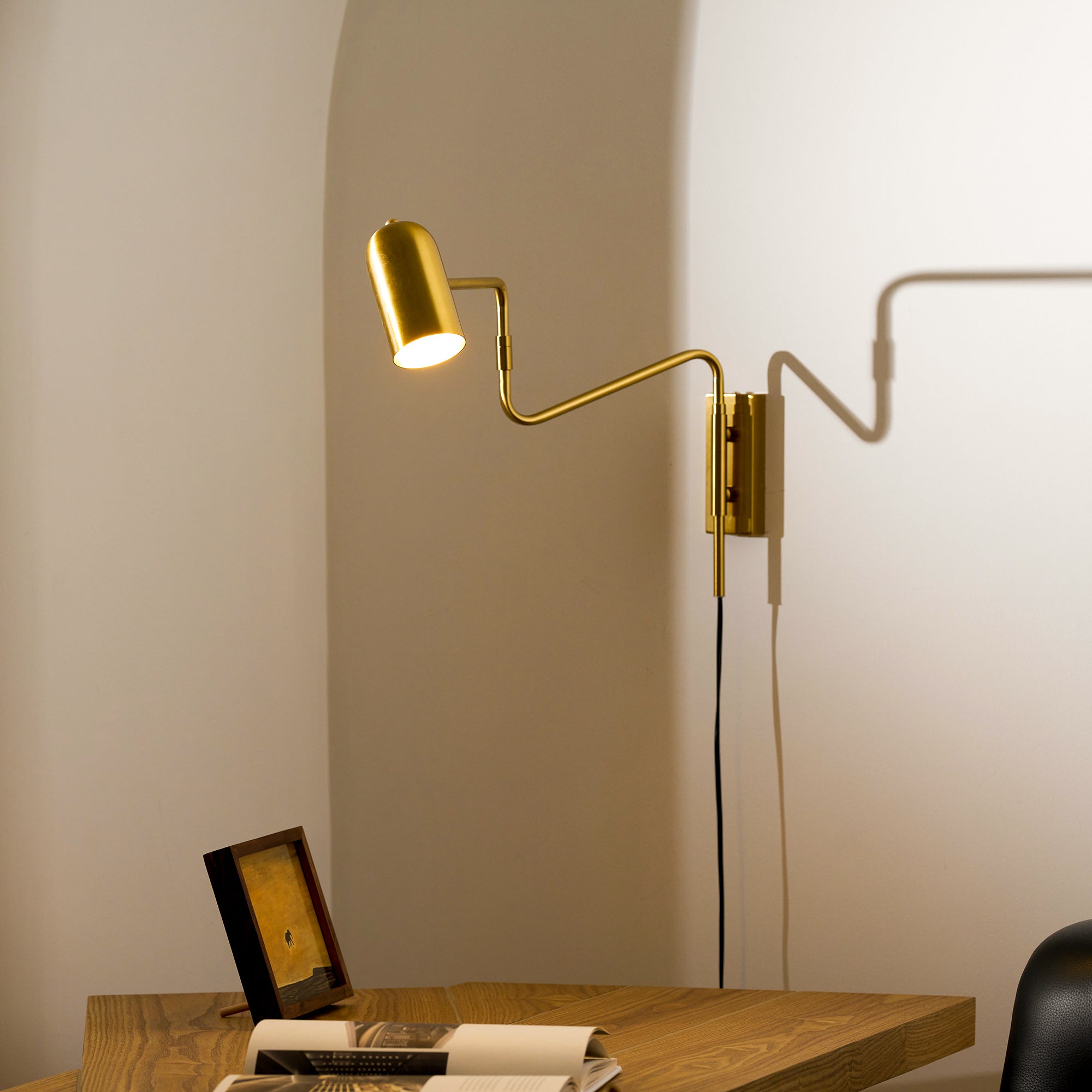 Wall Lamp Metal Adjustable Arm 27.6 in Black Gold Indoor Reading Light 360° Rotatable Shade Contemporary Bedroom Living Room | Thomler