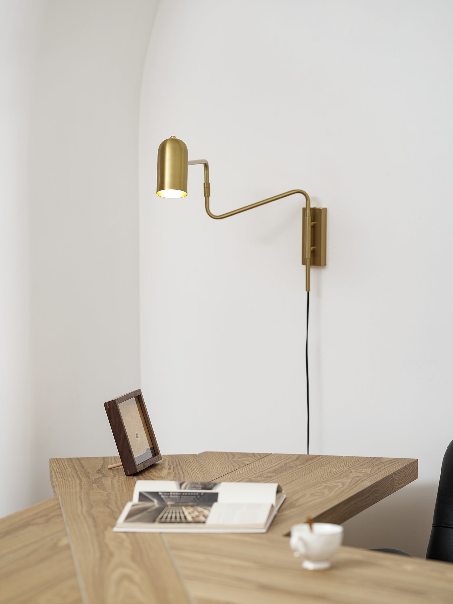 Wall Lamp Metal Adjustable Arm 27.6 in Black Gold Indoor Reading Light 360° Rotatable Shade Contemporary Bedroom Living Room | Thomler