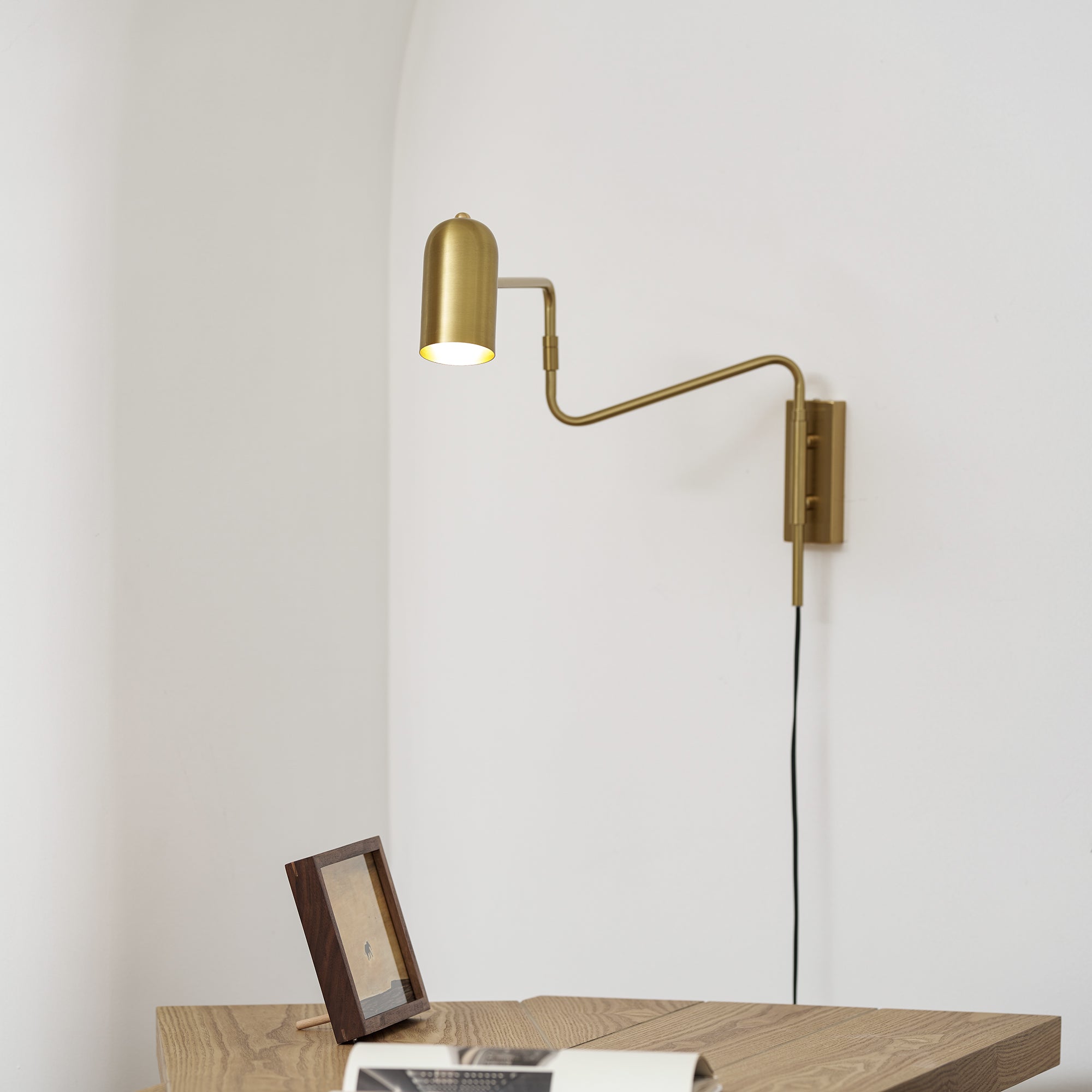 Wall Lamp Metal Adjustable Arm 27.6 in Black Gold Indoor Reading Light 360° Rotatable Shade Contemporary Bedroom Living Room | Thomler