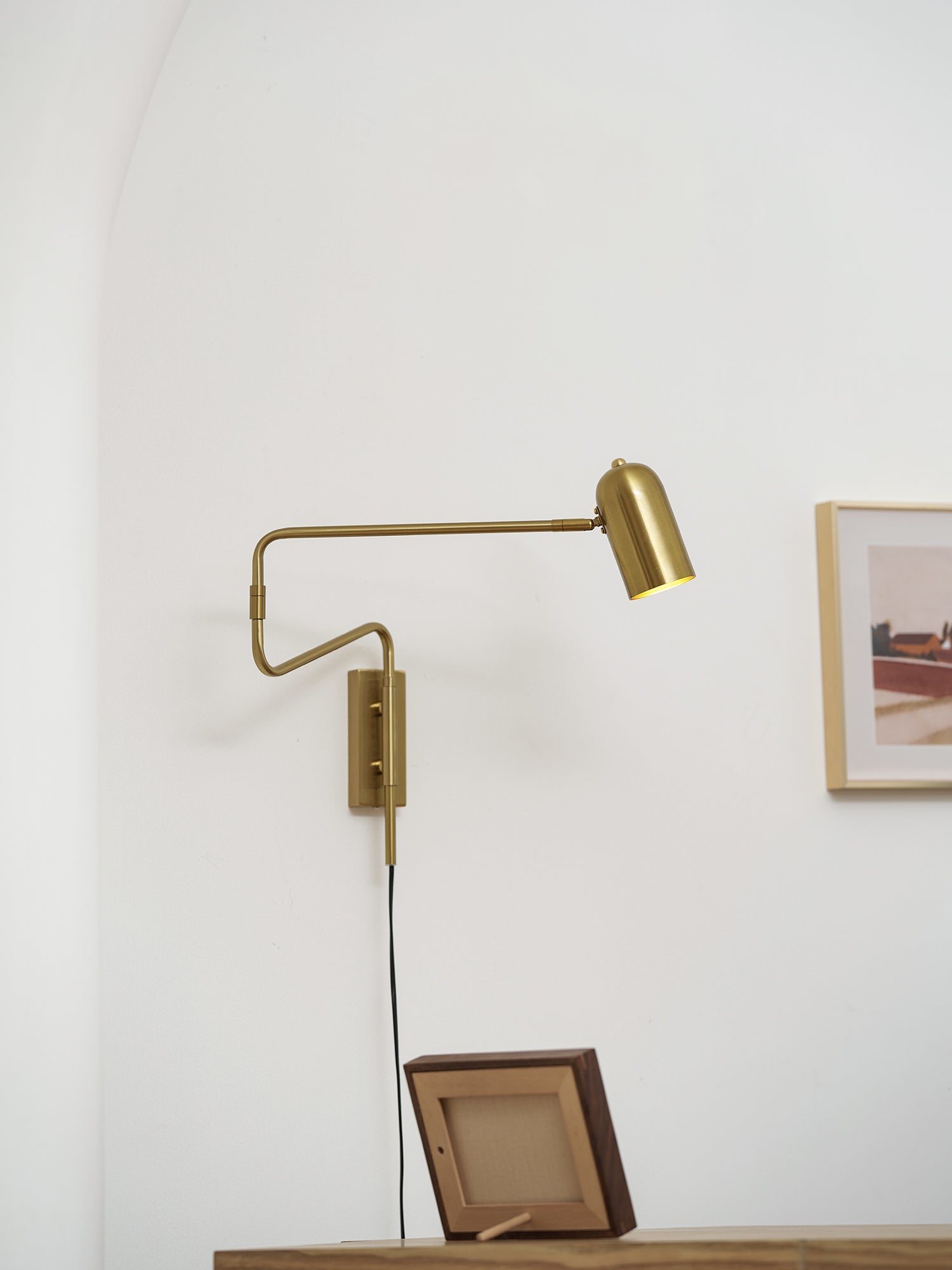 Wall Lamp Metal Adjustable Arm 27.6 in Black Gold Indoor Reading Light 360° Rotatable Shade Contemporary Bedroom Living Room | Thomler