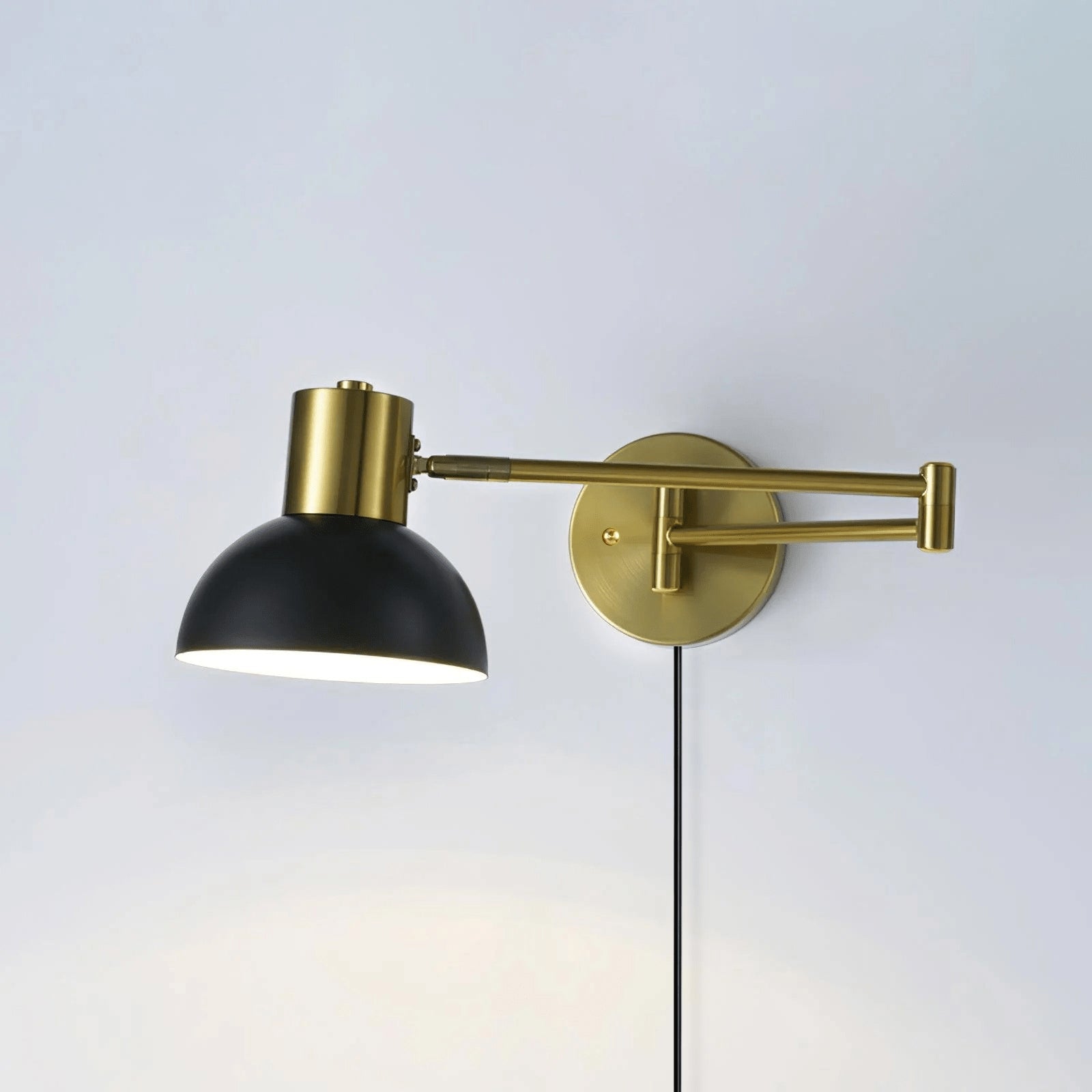 Wall Lamp Metal Adjustable Arm 27.6 in Black Gold Indoor Reading Light 360° Rotatable Shade Contemporary Bedroom Living Room | Thomler
