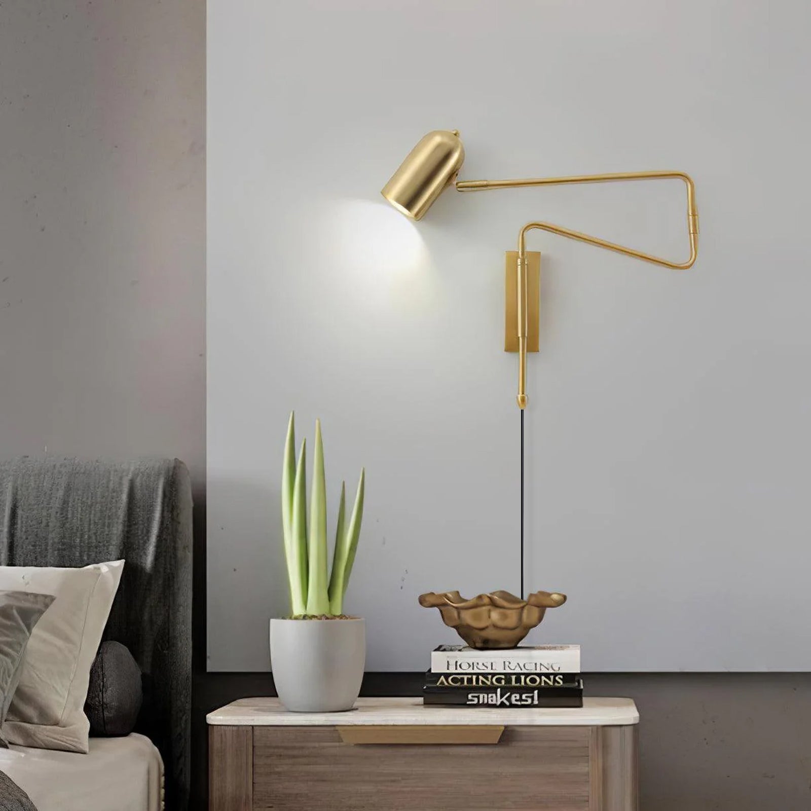 Wall Lamp Metal Adjustable Arm 27.6 in Black Gold Indoor Reading Light 360° Rotatable Shade Contemporary Bedroom Living Room | Thomler