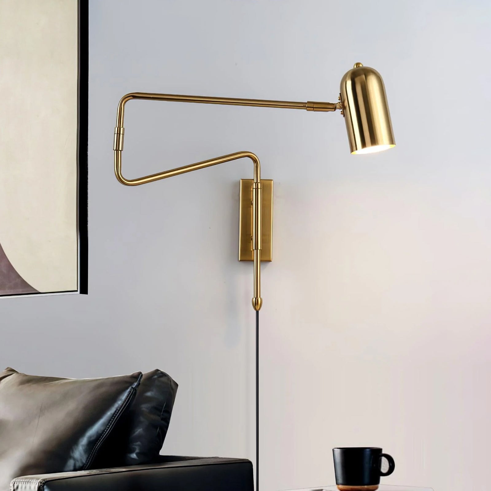 Wall Lamp Metal Adjustable Arm 27.6 in Black Gold Indoor Reading Light 360° Rotatable Shade Contemporary Bedroom Living Room | Thomler