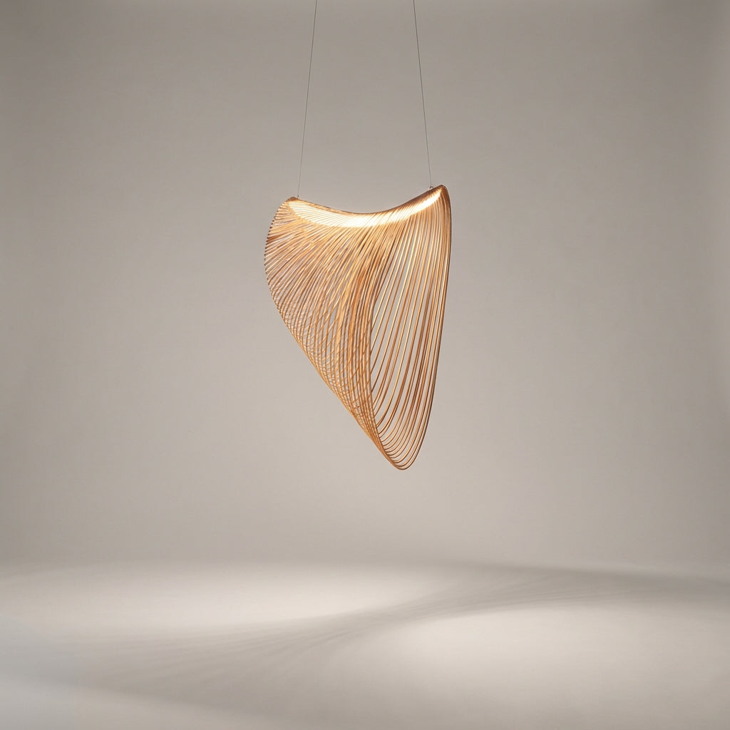 Pendant Lamp Wood Glass LED 80.0 cm Natural Dining Room Kitchen Sculptural Scandinavian Hanging Ceiling Light Adjustable Cable | Thomler