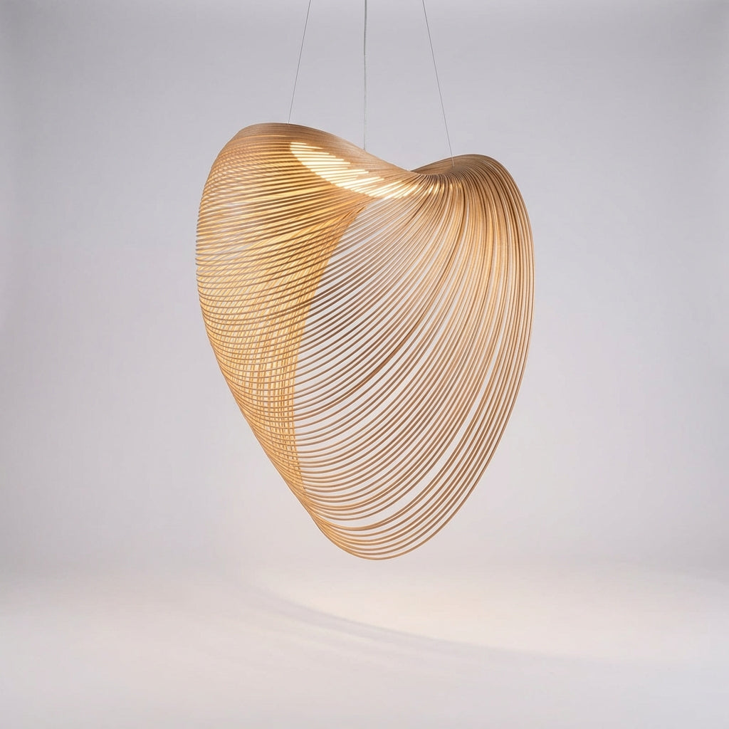 Pendant Lamp Wood Glass LED 80.0 cm Natural Dining Room Kitchen Sculptural Scandinavian Hanging Ceiling Light Adjustable Cable | Thomler