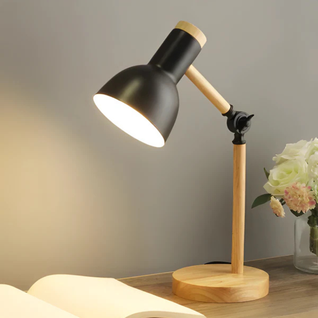 Pivoting Desk Light with Wood Arm & Metal Shade – Dimmable Task Lighting for Home Office & Bedroom | Thomler