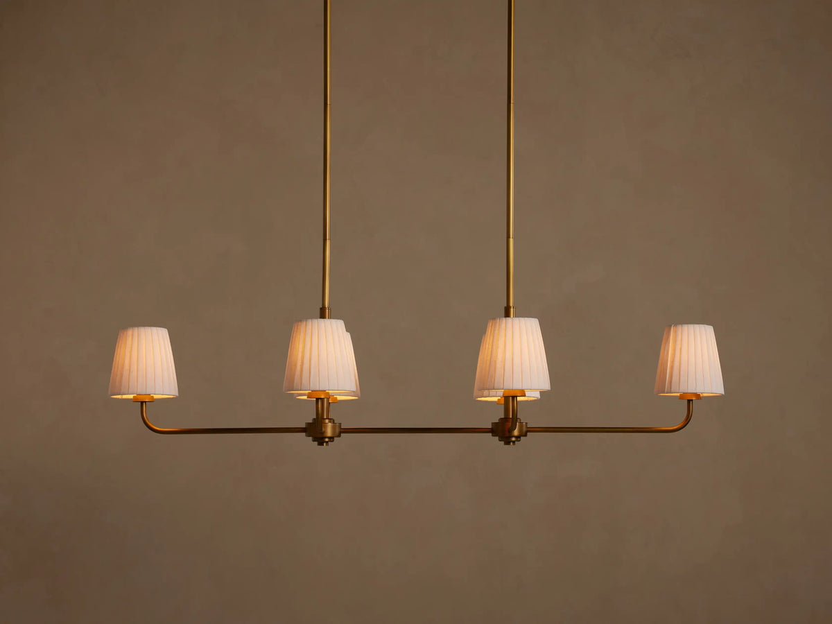 6-Light Rectangular Chandelier with Fabric Shades – Brass Finish – 54×20 in Dining Room Ceiling Fixture for Modern Traditional Homes | Thomler
