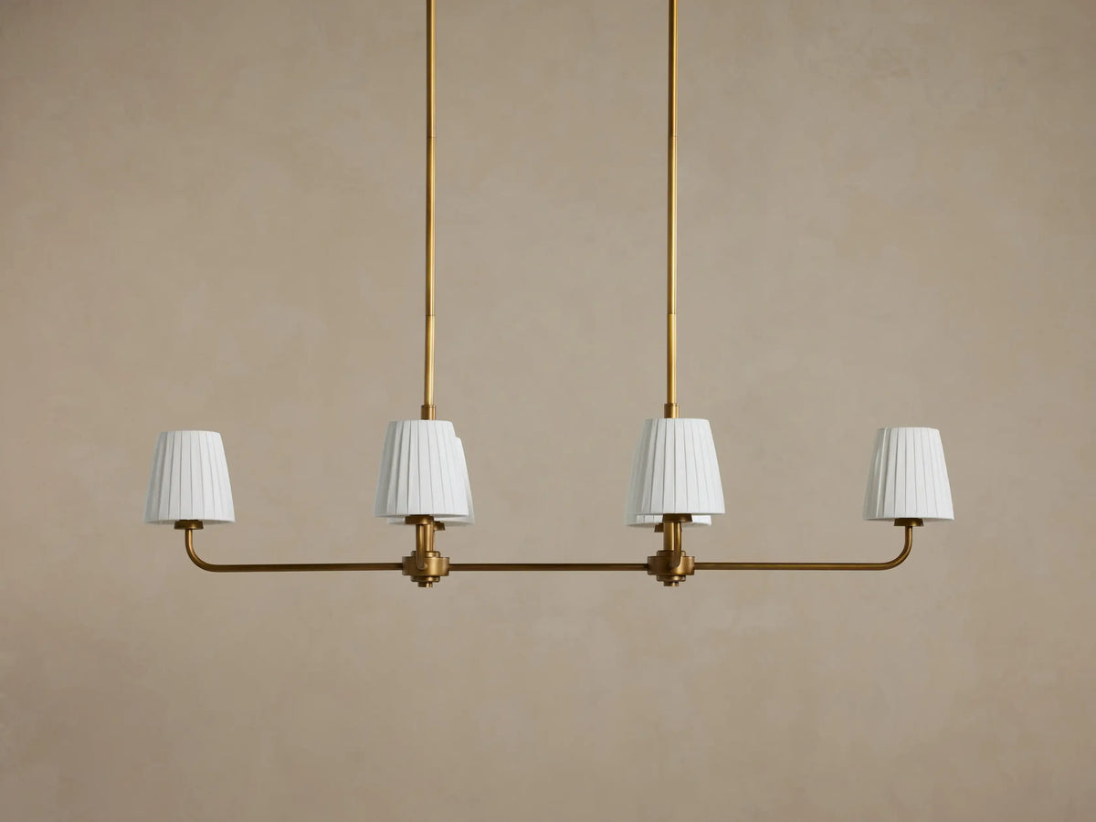 6-Light Rectangular Chandelier with Fabric Shades – Brass Finish – 54×20 in Dining Room Ceiling Fixture for Modern Traditional Homes | Thomler