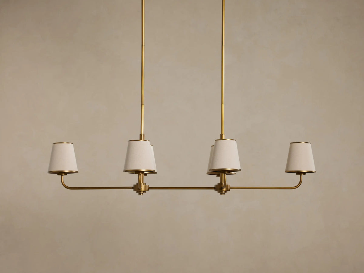 6-Light Rectangular Chandelier with Fabric Shades – Brass Finish – 54×20 in Dining Room Ceiling Fixture for Modern Traditional Homes | Thomler