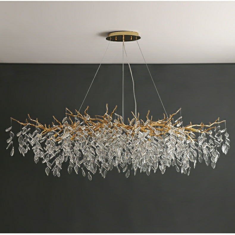 Crystal Chandelier with Tree-Inspired Arms – Aluminum & Glass Fixture for Dining Room, Living Room, Foyer | Thomler