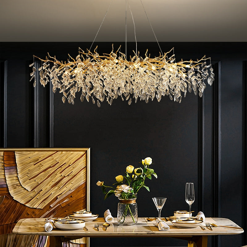 Crystal Chandelier with Tree-Inspired Arms – Aluminum & Glass Fixture for Dining Room, Living Room, Foyer | Thomler