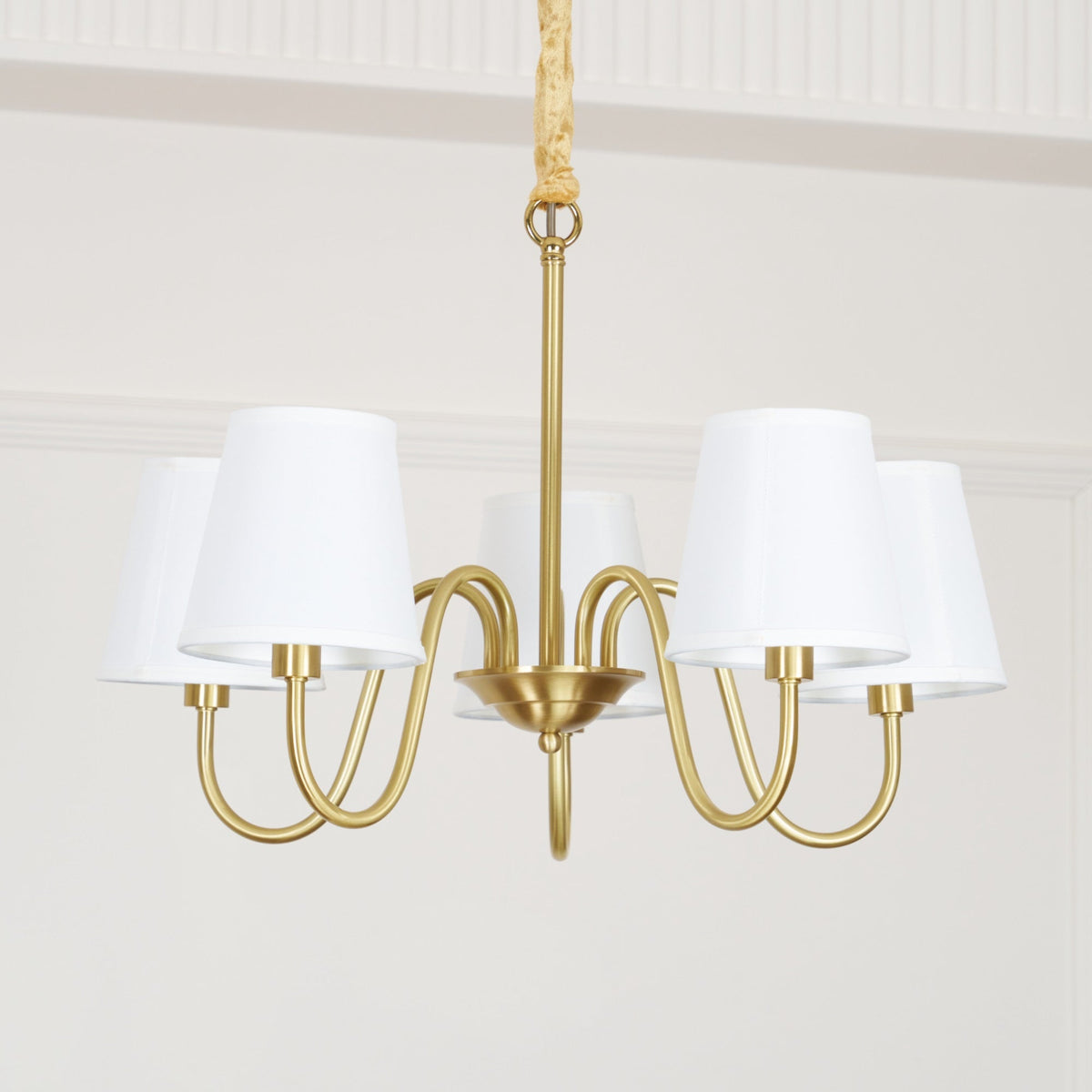 Classic Brass & Fabric Multi-Arm Hanging Fixture for Dining Room, Foyer & Living Space | Thomler