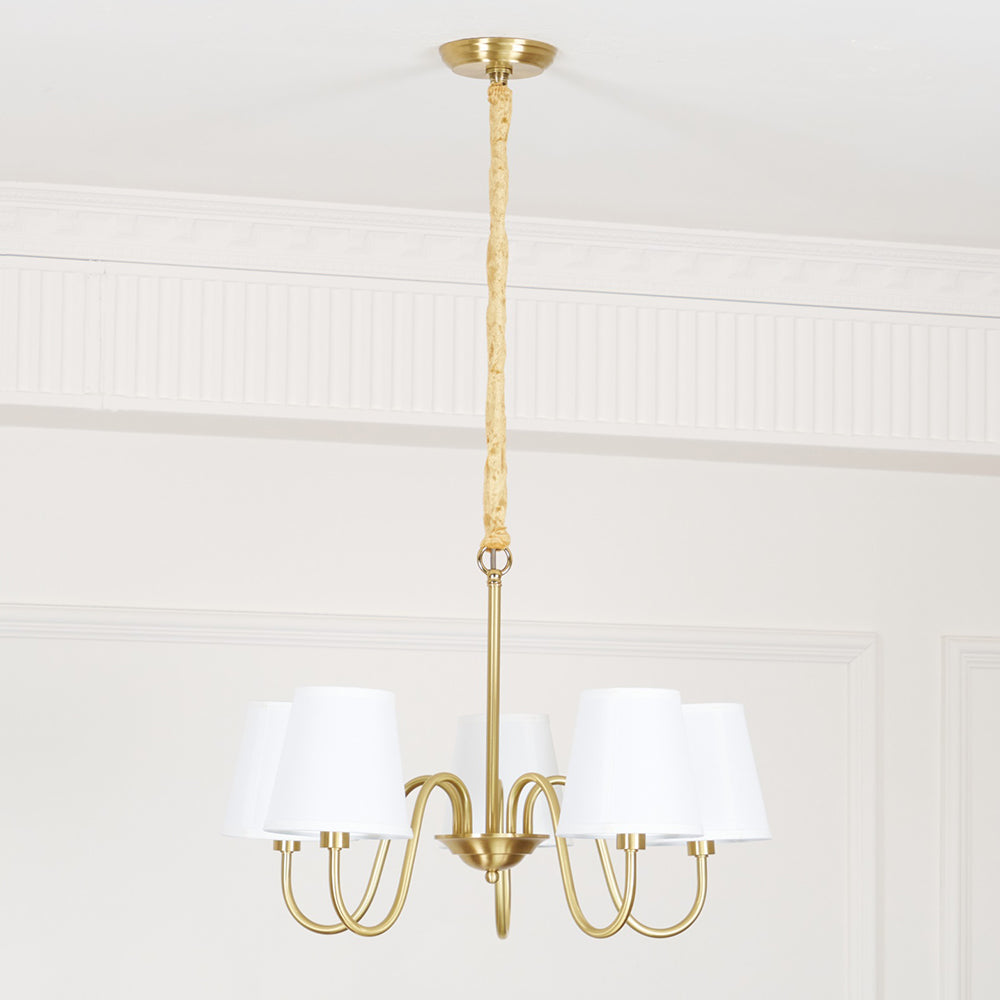 Classic Brass & Fabric Multi-Arm Hanging Fixture for Dining Room, Foyer & Living Space | Thomler