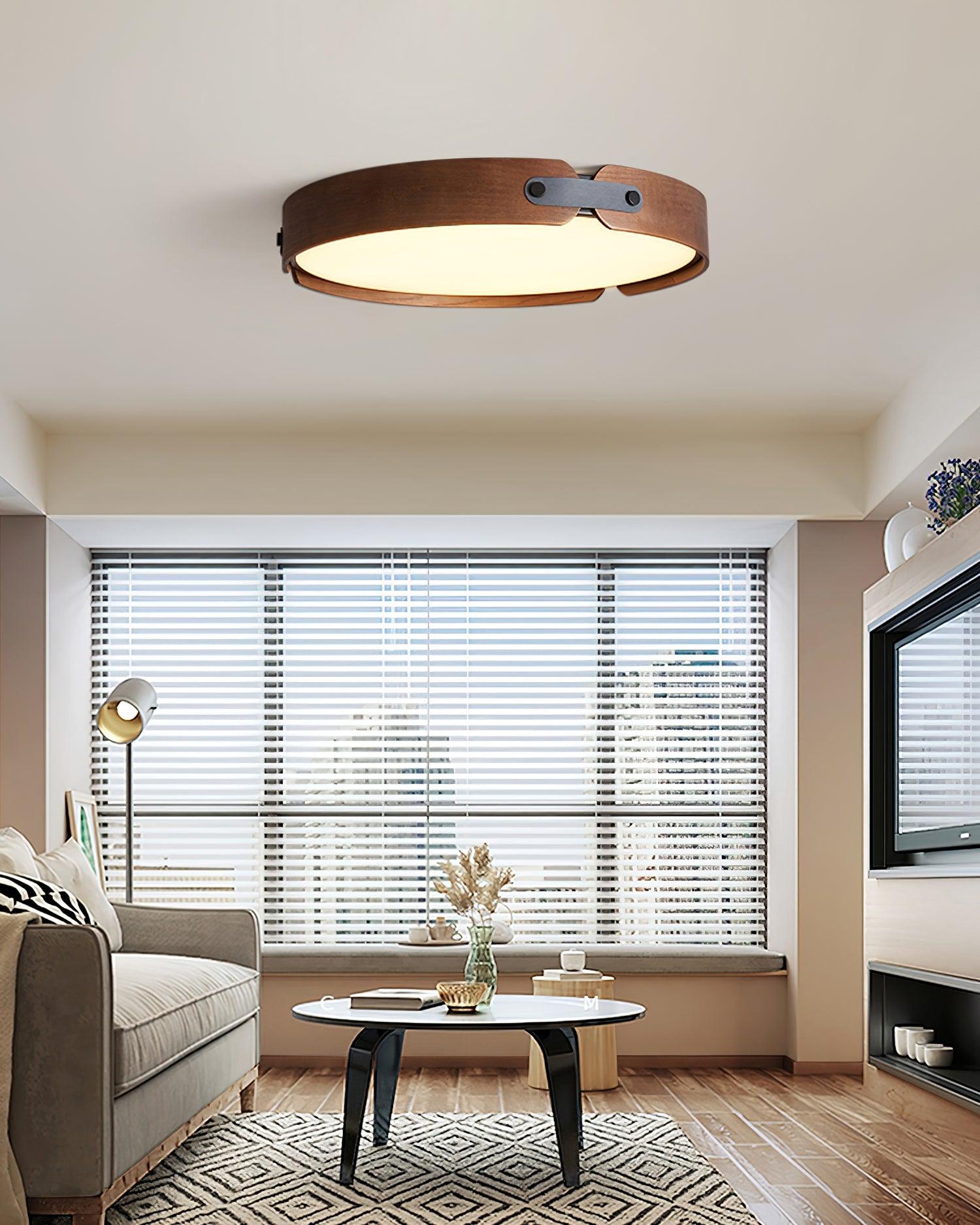 Ceiling Light Wood Integrated LED 16.5 in Remote Dimmable Bedroom Bathroom Wall Mount Fixture | Thomler