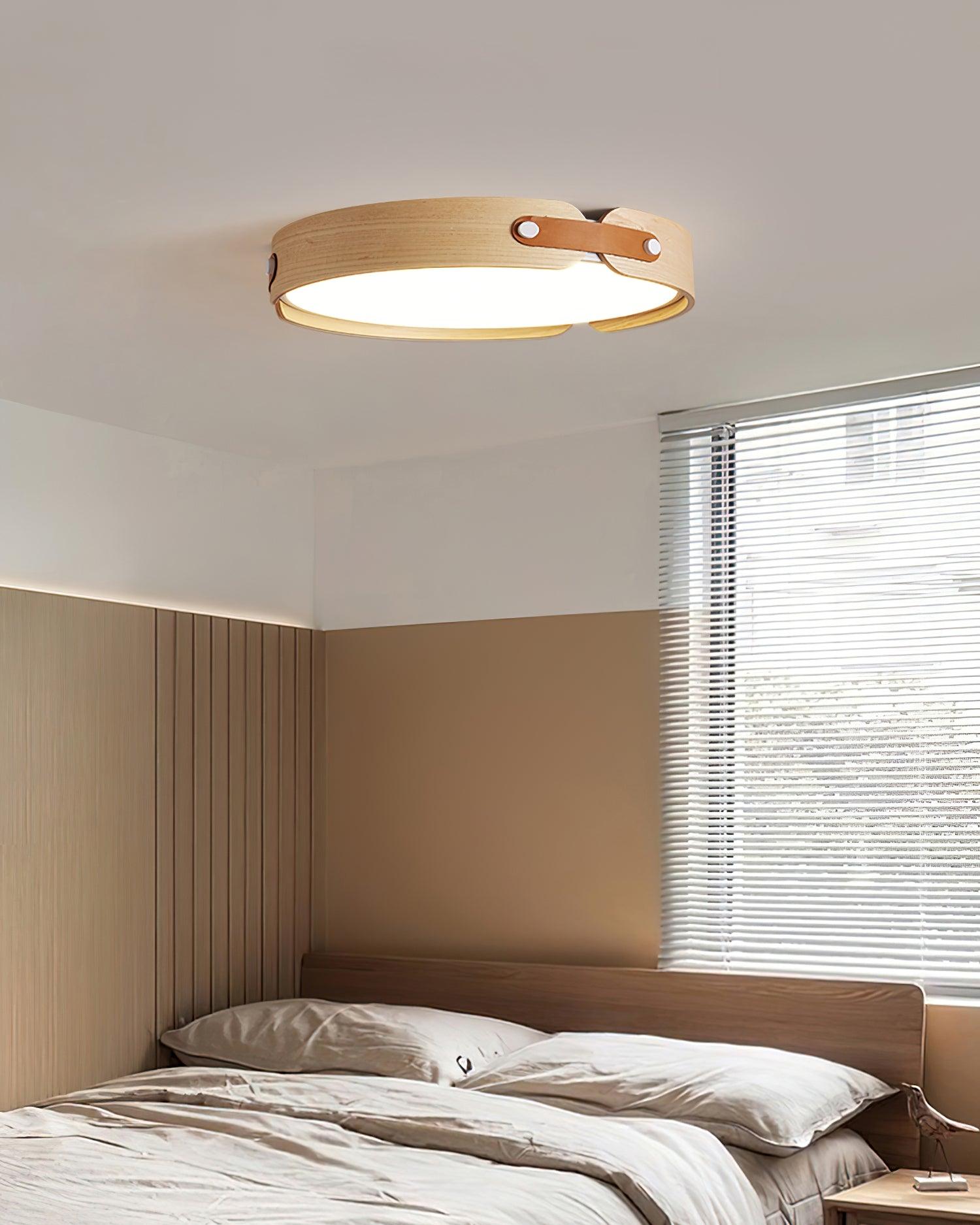 Ceiling Light Wood Integrated LED 16.5 in Remote Dimmable Bedroom Bathroom Wall Mount Fixture | Thomler