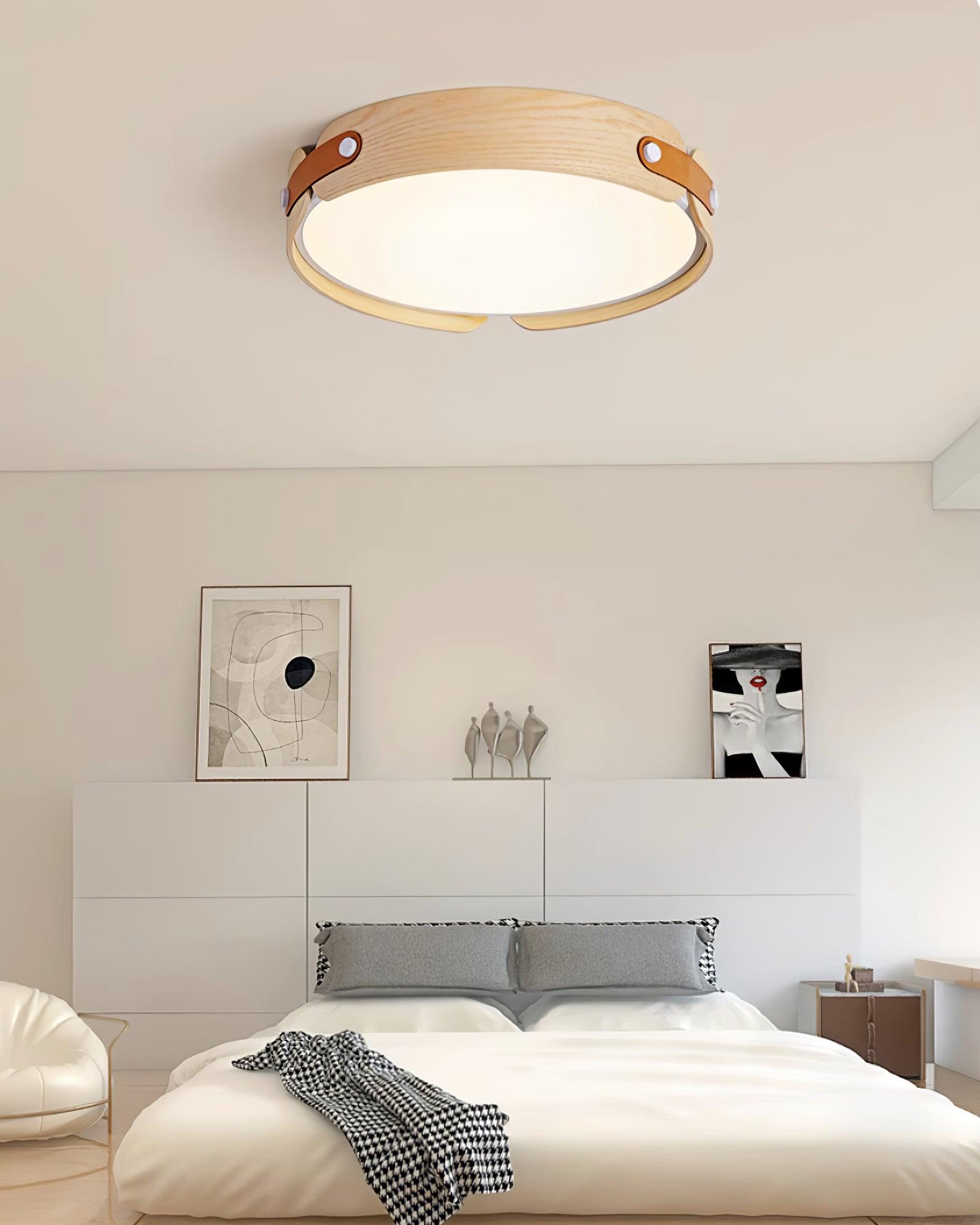 Ceiling Light Wood Integrated LED 16.5 in Remote Dimmable Bedroom Bathroom Wall Mount Fixture | Thomler
