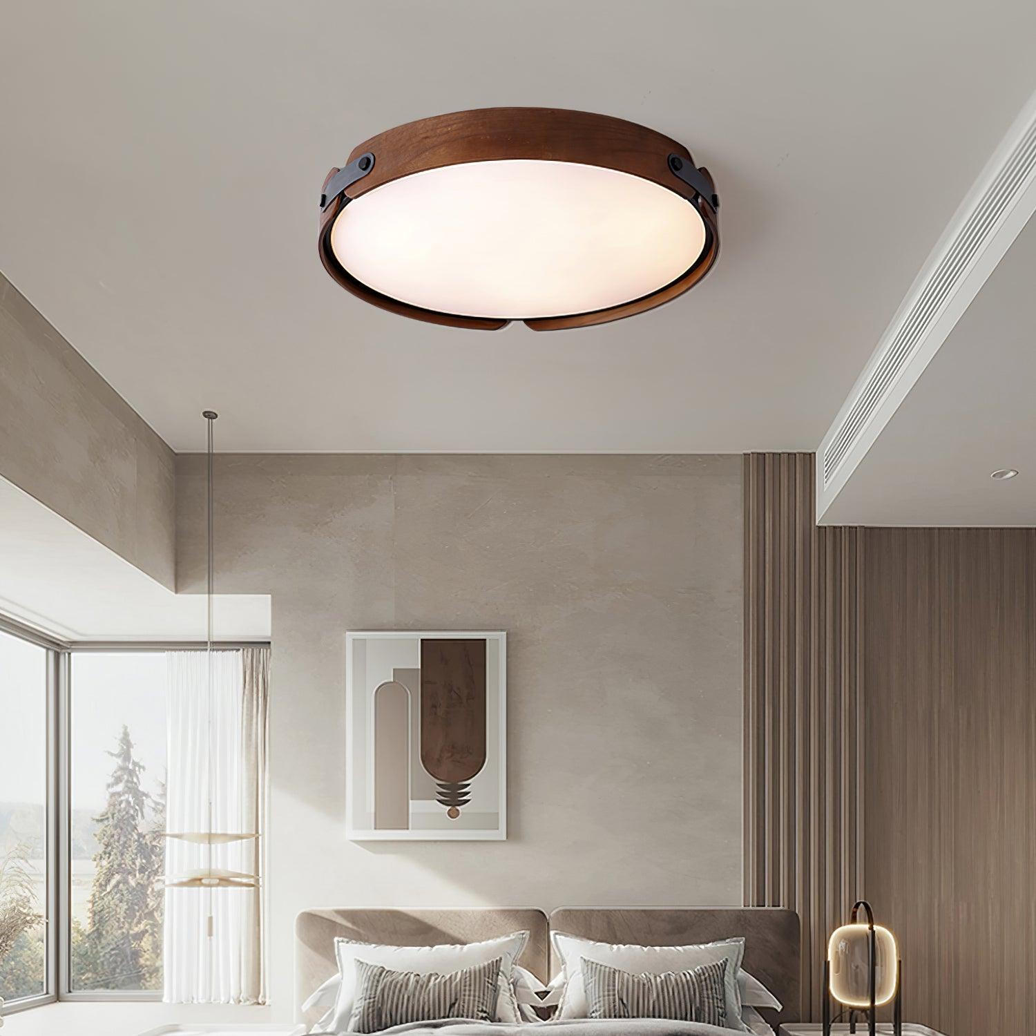 Ceiling Light Wood Integrated LED 16.5 in Remote Dimmable Bedroom Bathroom Wall Mount Fixture | Thomler