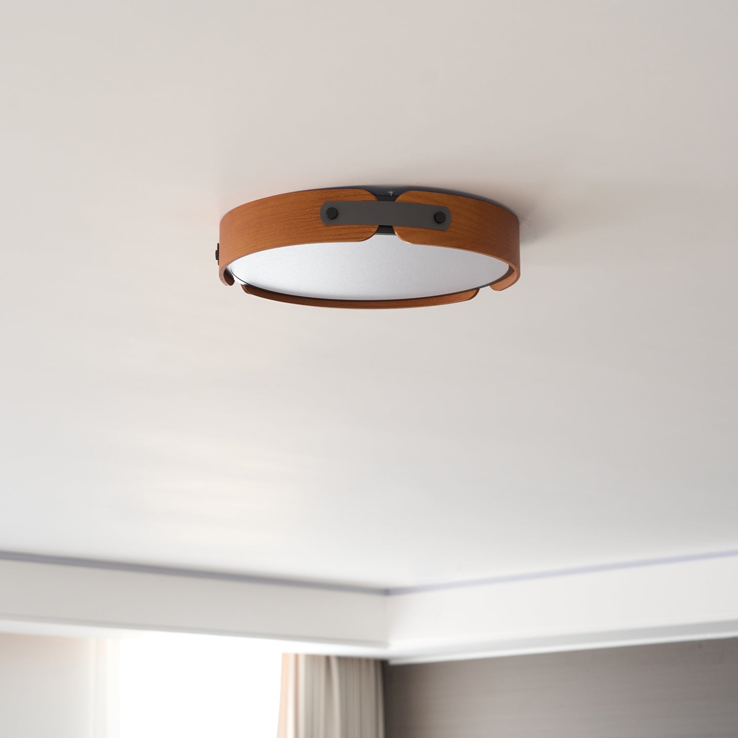 Ceiling Light Wood Integrated LED 16.5 in Remote Dimmable Bedroom Bathroom Wall Mount Fixture | Thomler