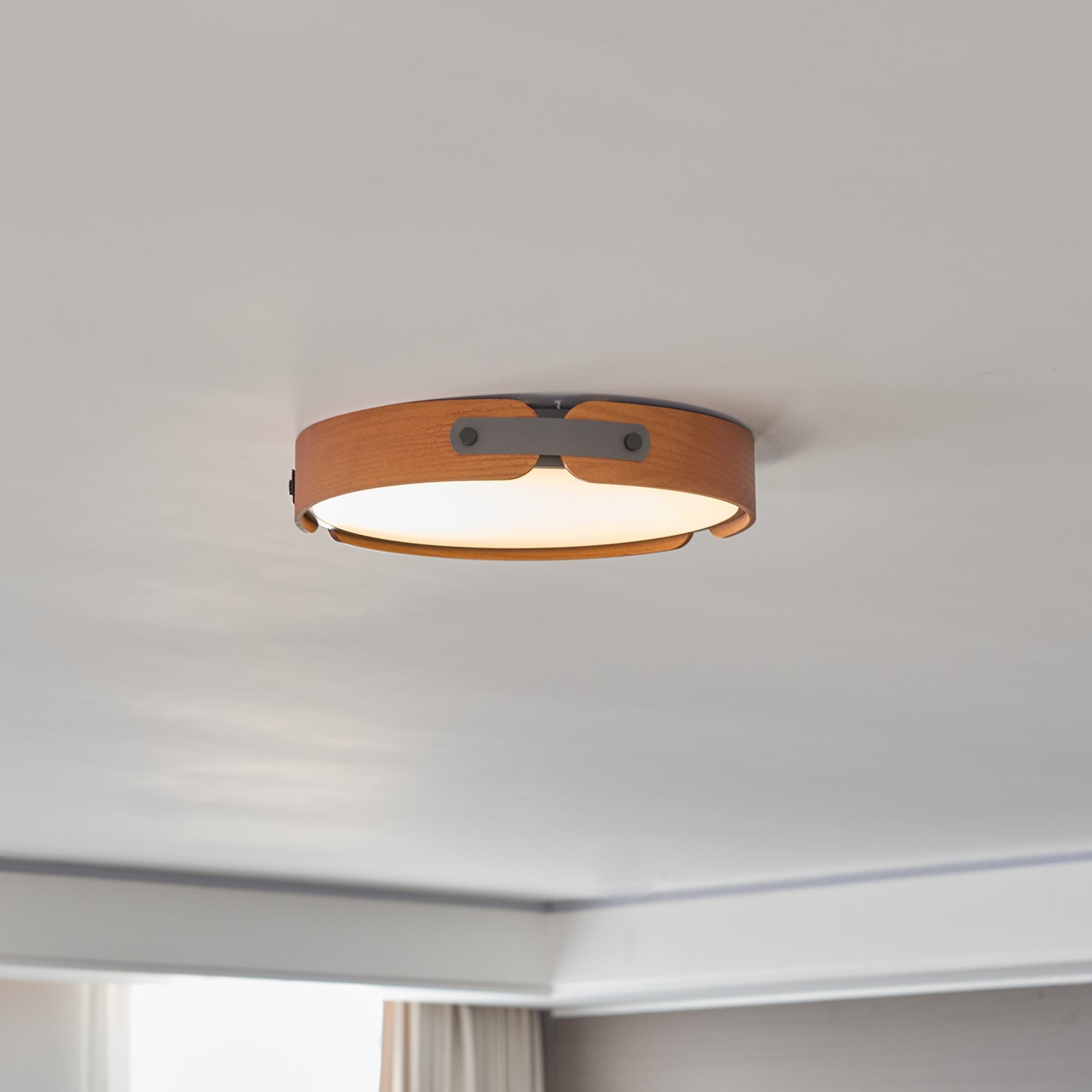 Ceiling Light Wood Integrated LED 16.5 in Remote Dimmable Bedroom Bathroom Wall Mount Fixture | Thomler