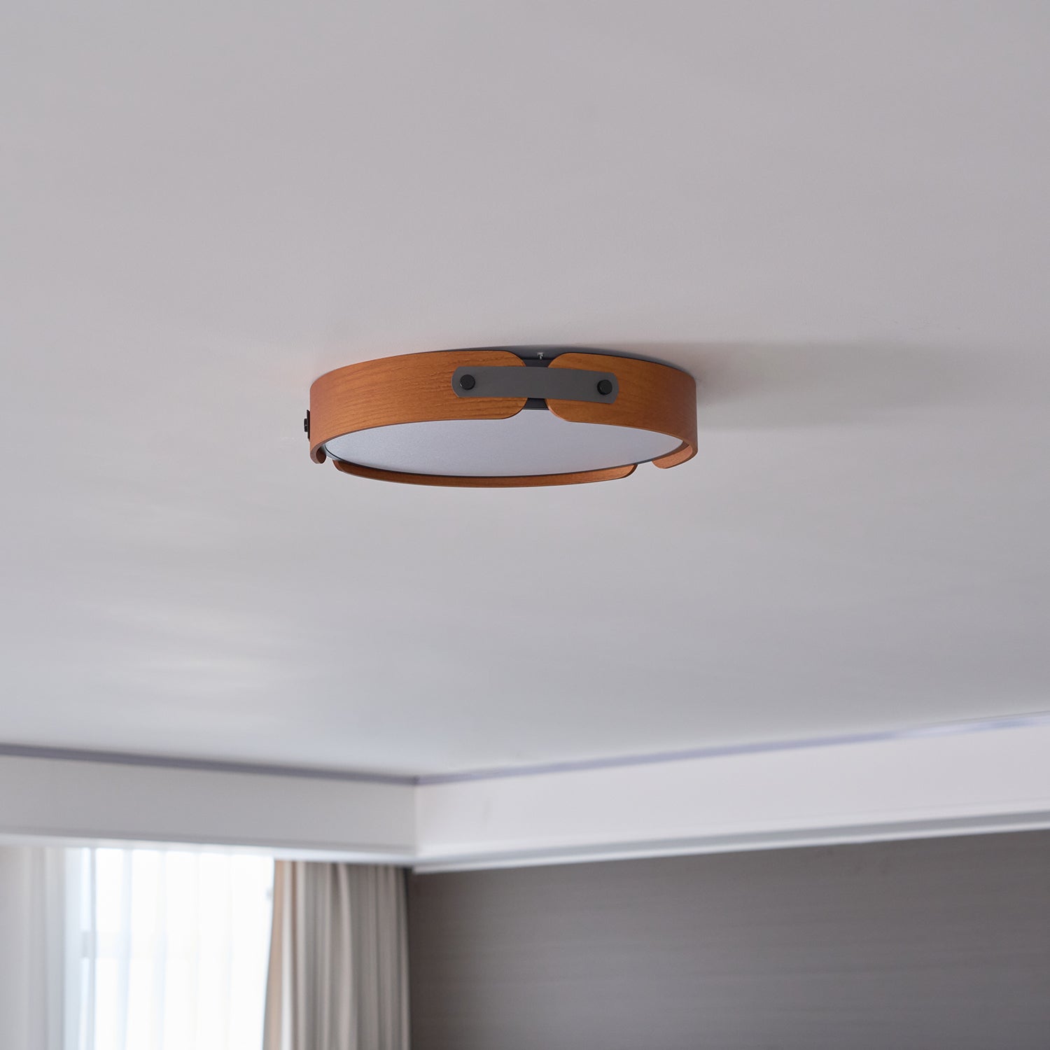Ceiling Light Wood Integrated LED 16.5 in Remote Dimmable Bedroom Bathroom Wall Mount Fixture | Thomler