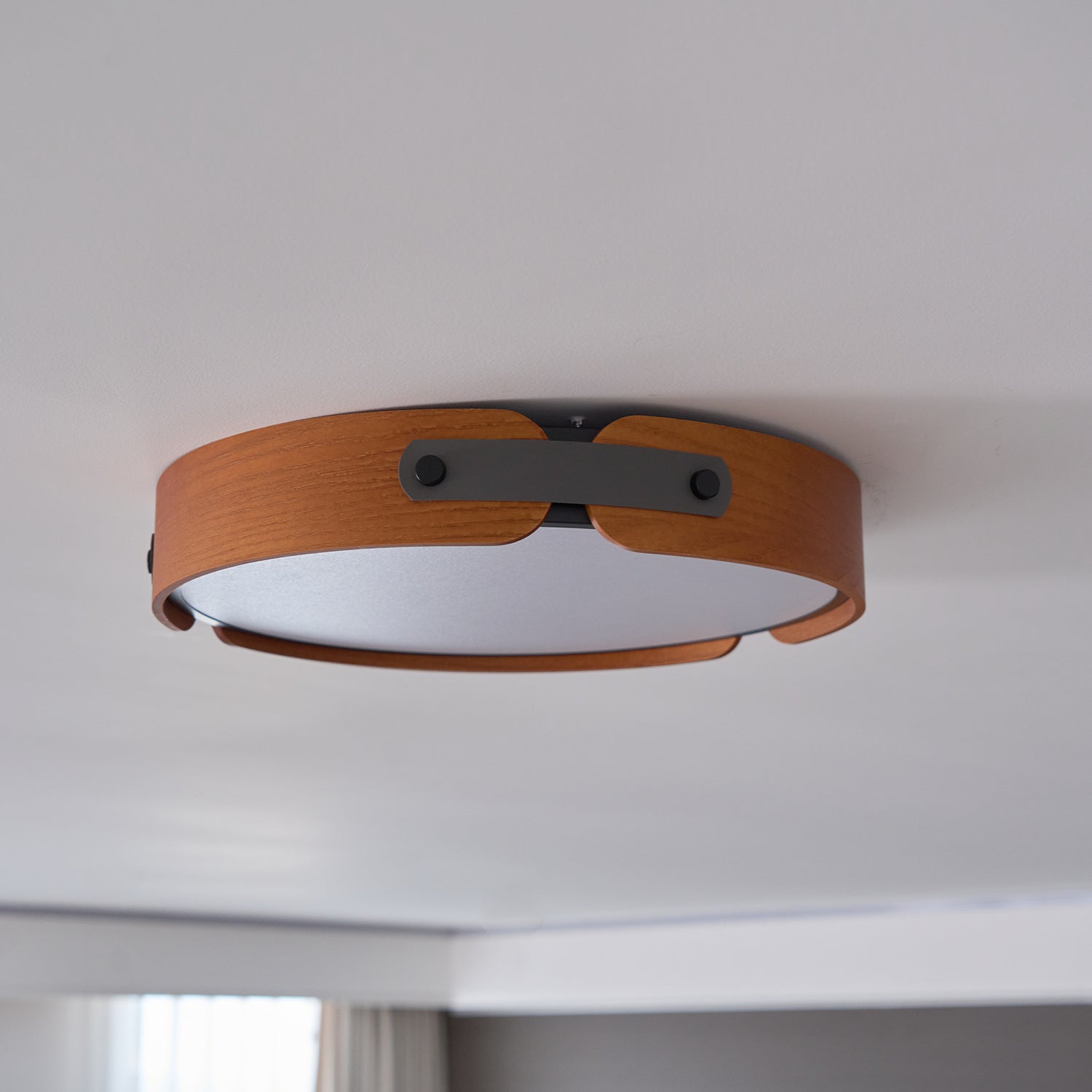 Ceiling Light Wood Integrated LED 16.5 in Remote Dimmable Bedroom Bathroom Wall Mount Fixture | Thomler