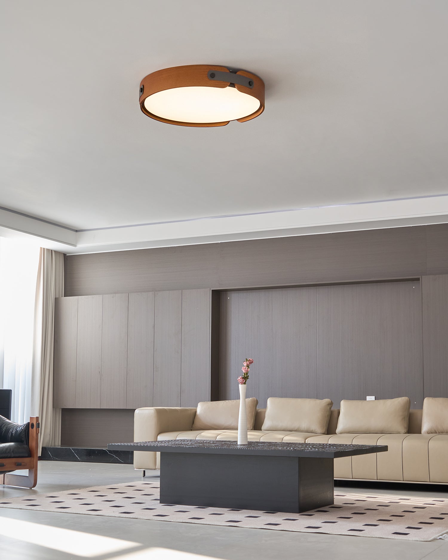 Ceiling Light Wood Integrated LED 16.5 in Remote Dimmable Bedroom Bathroom Wall Mount Fixture | Thomler