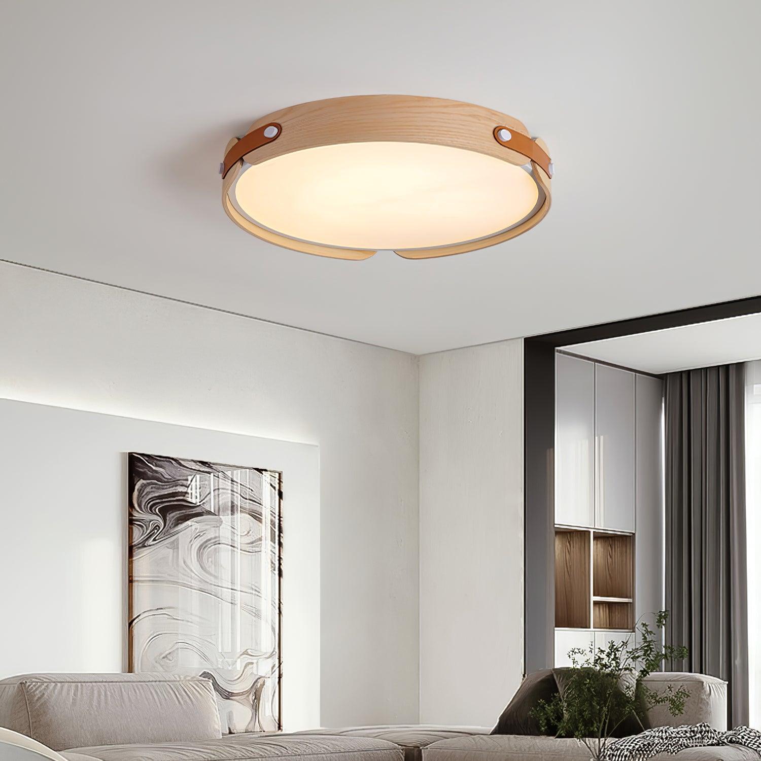 Ceiling Light Wood Integrated LED 16.5 in Remote Dimmable Bedroom Bathroom Wall Mount Fixture | Thomler