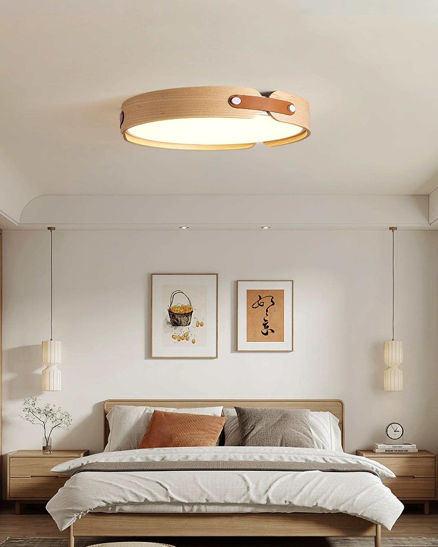 Ceiling Light Wood Integrated LED 16.5 in Remote Dimmable Bedroom Bathroom Wall Mount Fixture | Thomler