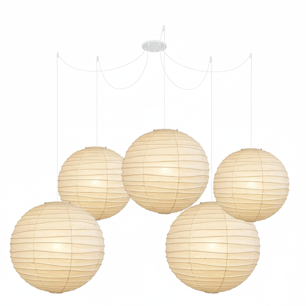 Pendant Light Japanese Washi Paper 17.7 in White Dining Room Living Room Hanging Ceiling Lamp Modern Minimalist Design | Thomler