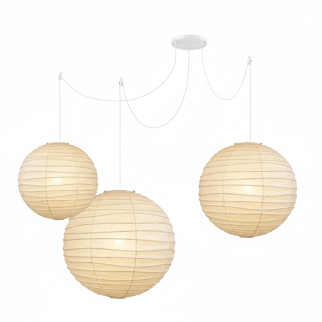 Pendant Light Japanese Washi Paper 17.7 in White Dining Room Living Room Hanging Ceiling Lamp Modern Minimalist Design | Thomler