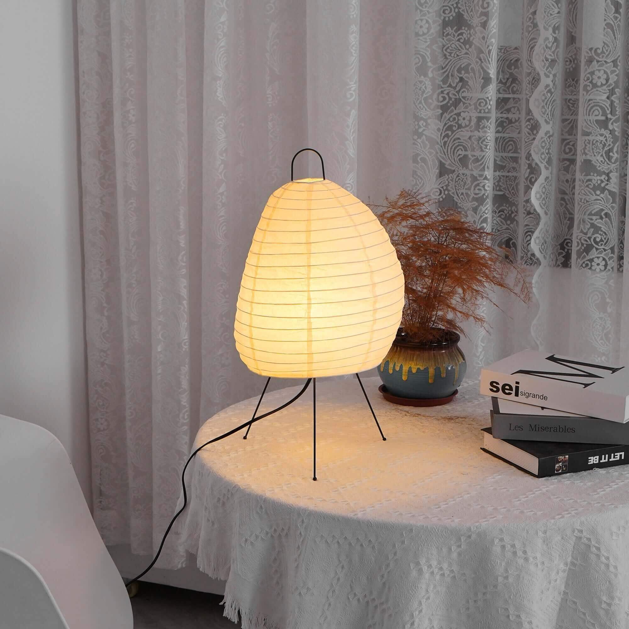 Table Lamp Rice Paper 10.2 in Sculptural White Bedroom Living Room Ambient Lighting Japandi Desk Light Soft Glow | Thomler