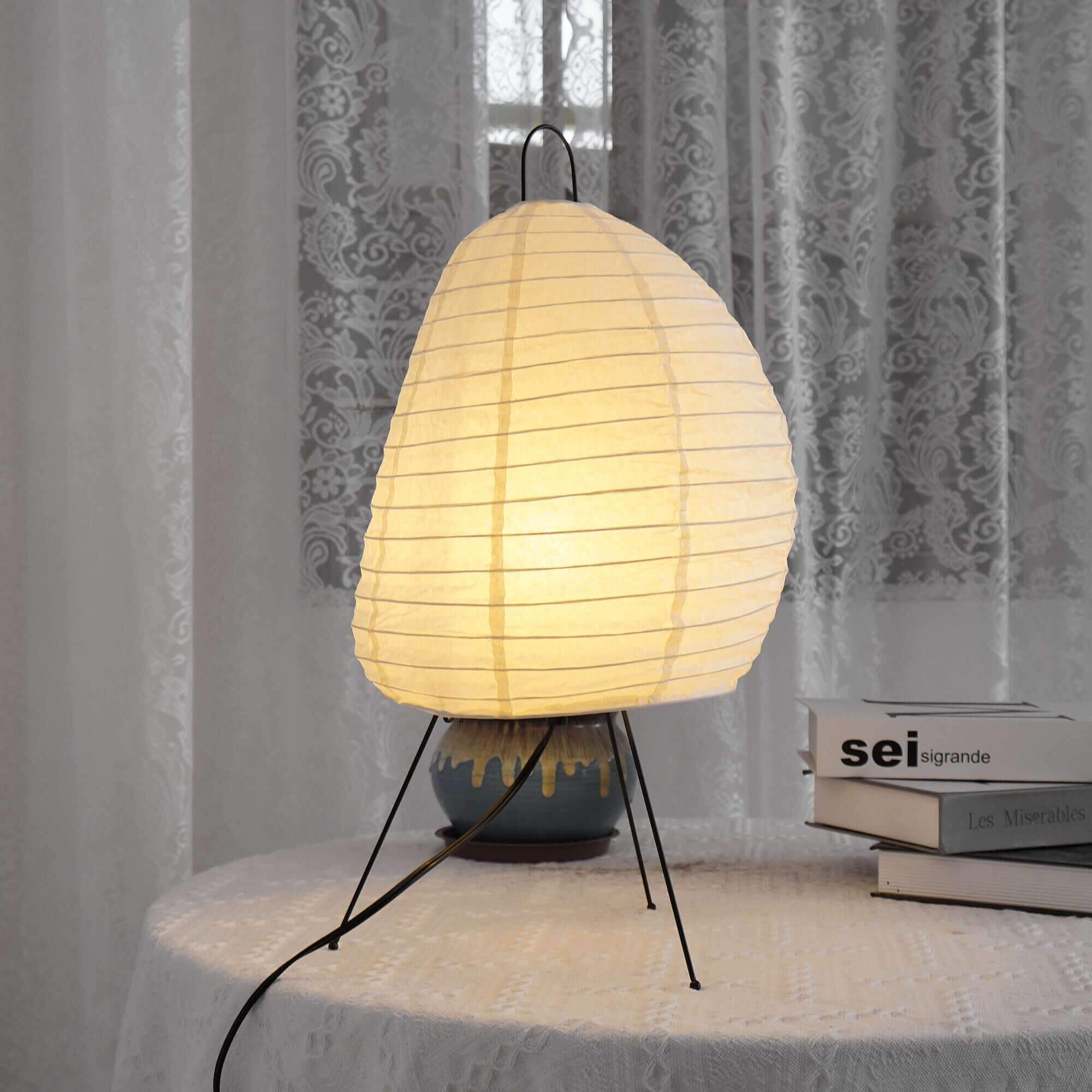 Table Lamp Rice Paper 10.2 in Sculptural White Bedroom Living Room Ambient Lighting Japandi Desk Light Soft Glow | Thomler