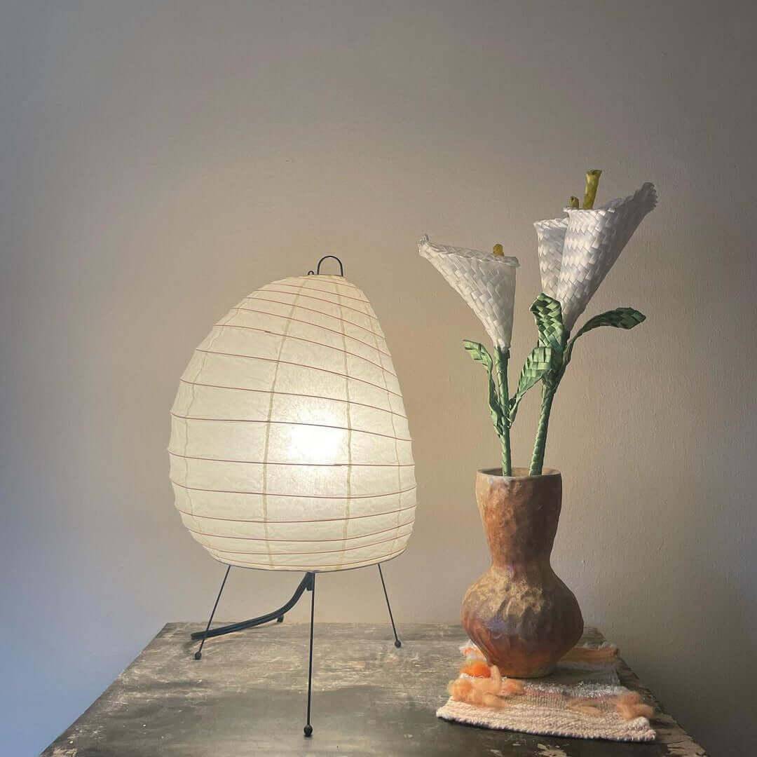 Table Lamp Rice Paper 10.2 in Sculptural White Bedroom Living Room Ambient Lighting Japandi Desk Light Soft Glow | Thomler