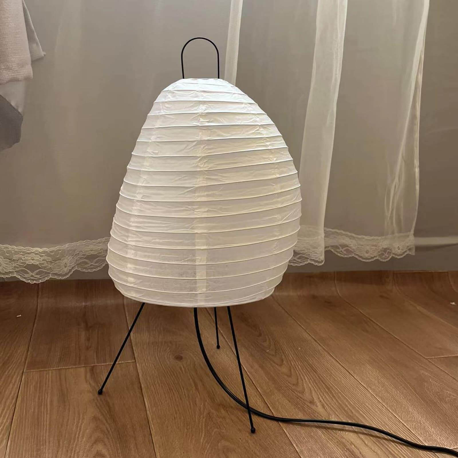 Table Lamp Rice Paper 10.2 in Sculptural White Bedroom Living Room Ambient Lighting Japandi Desk Light Soft Glow | Thomler