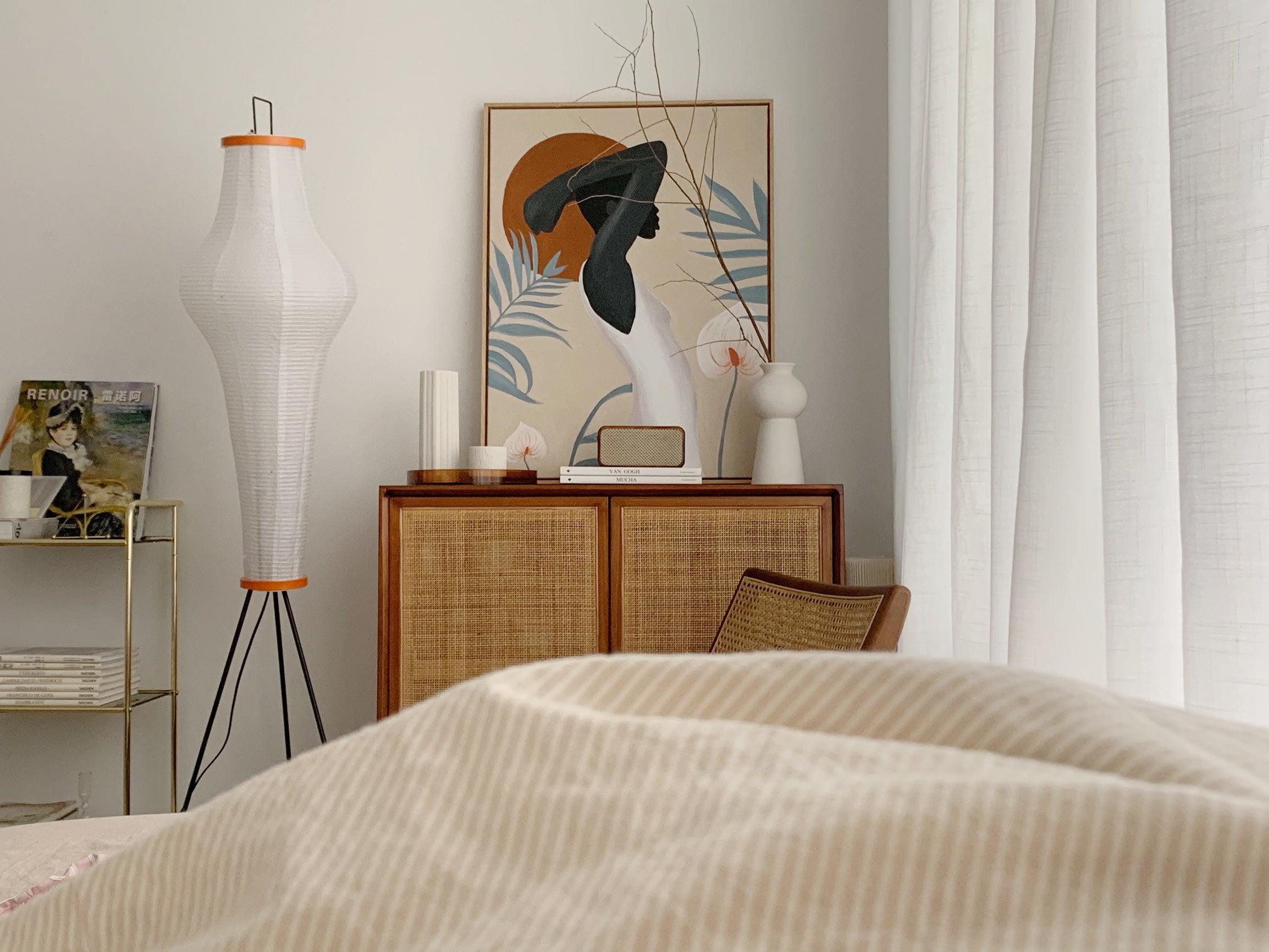 Floor Lamp Mulberry Paper Shade Ø 50.0 cm (19.7") White Living Room Bedroom Japandi Japanese Style Reading Light | Thomler