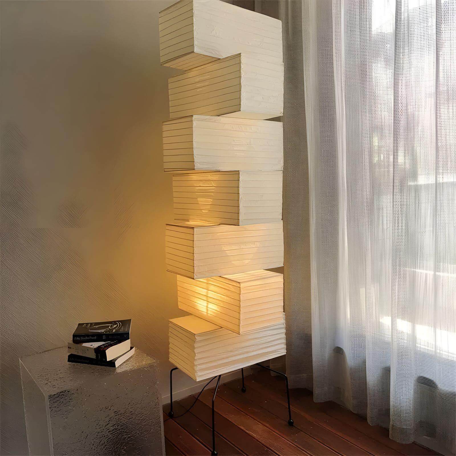 Floor Lamp Rice Paper Bamboo Silk 18.9 in Living Room Bedroom Ambient Lighting Mid Century Modern Standing Light | Thomler