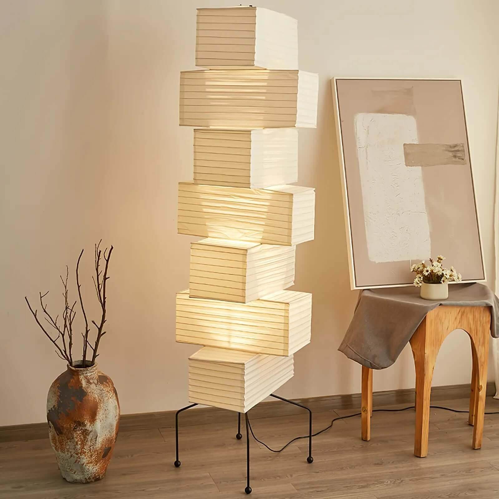 Floor Lamp Rice Paper Bamboo Silk 18.9 in Living Room Bedroom Ambient Lighting Mid Century Modern Standing Light | Thomler