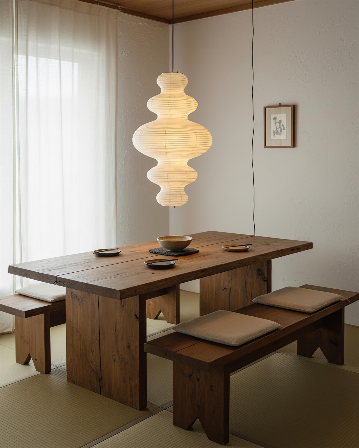 Pendant Light Rice Paper 18.5 in x 32.2 in White Dining Room Kitchen Island Hanging Lamp Sculptural Modern Minimalist | Thomler